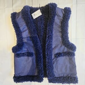 WeWoreWhat Reversible Faux Leather and Sherpa Vest Navy Blue Size Medium NWT